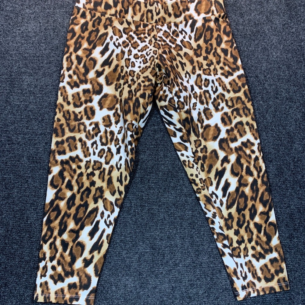 Leopard Print Leggings Womens S Brown Capri Cropped Bold Statement Mob Wife Y2K